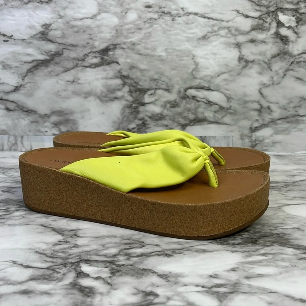Lucky Brand Womens Pistachio Lellina Leather Flatform Platform Sandals Shoes